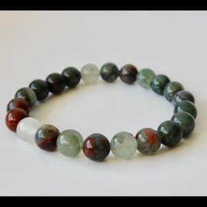African Blood Stone Crystal Bead Bracelet Red Gray